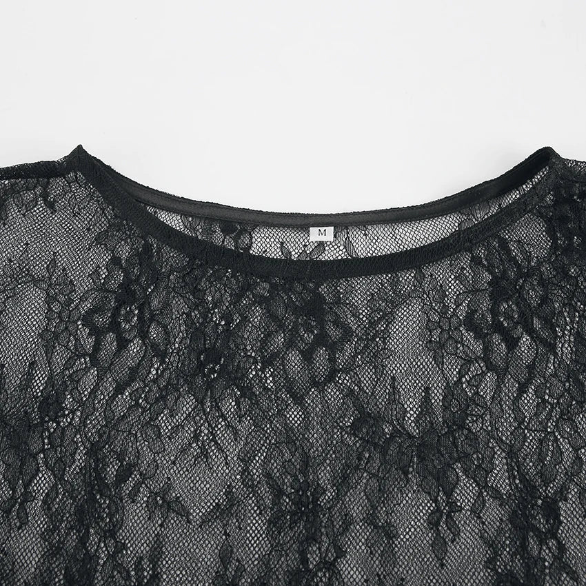 Nova Sexy Long Blouses O-Neck Long Sleeve Lace Pullover Tops