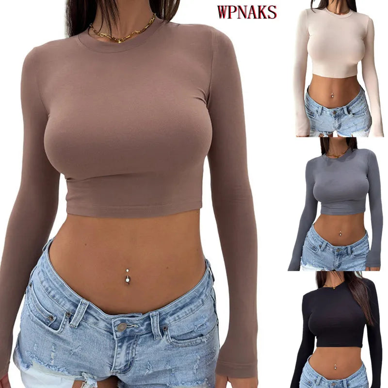 Nova y2k Crop Top Long Sleeve Top Slim Tees Streetwear