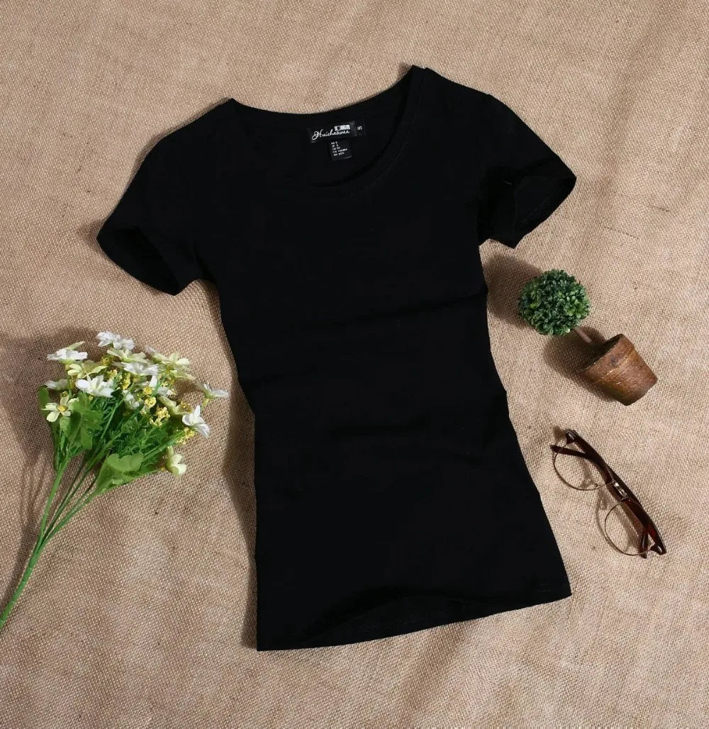 Nova T-Shirt Casual Women Short Sleeved Slim Solid Color