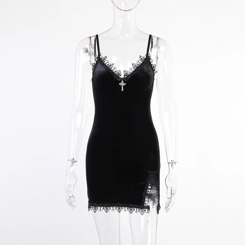 Nova Dark Cross Black Mini Dress