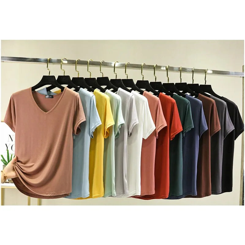 Nova V-Neck T-shirt Thin Bottoming T-shirts Plus size Loose tee tops