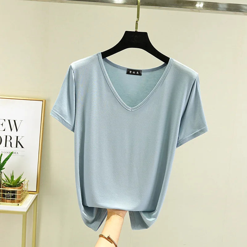 Nova V-Neck T-shirt Thin Bottoming T-shirts Plus size Loose tee tops