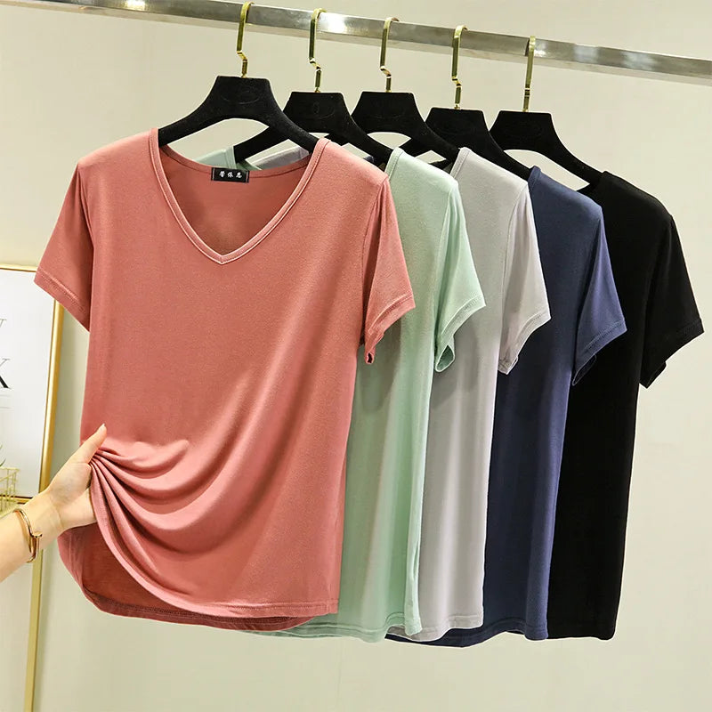 Nova V-Neck T-shirt Thin Bottoming T-shirts Plus size Loose tee tops