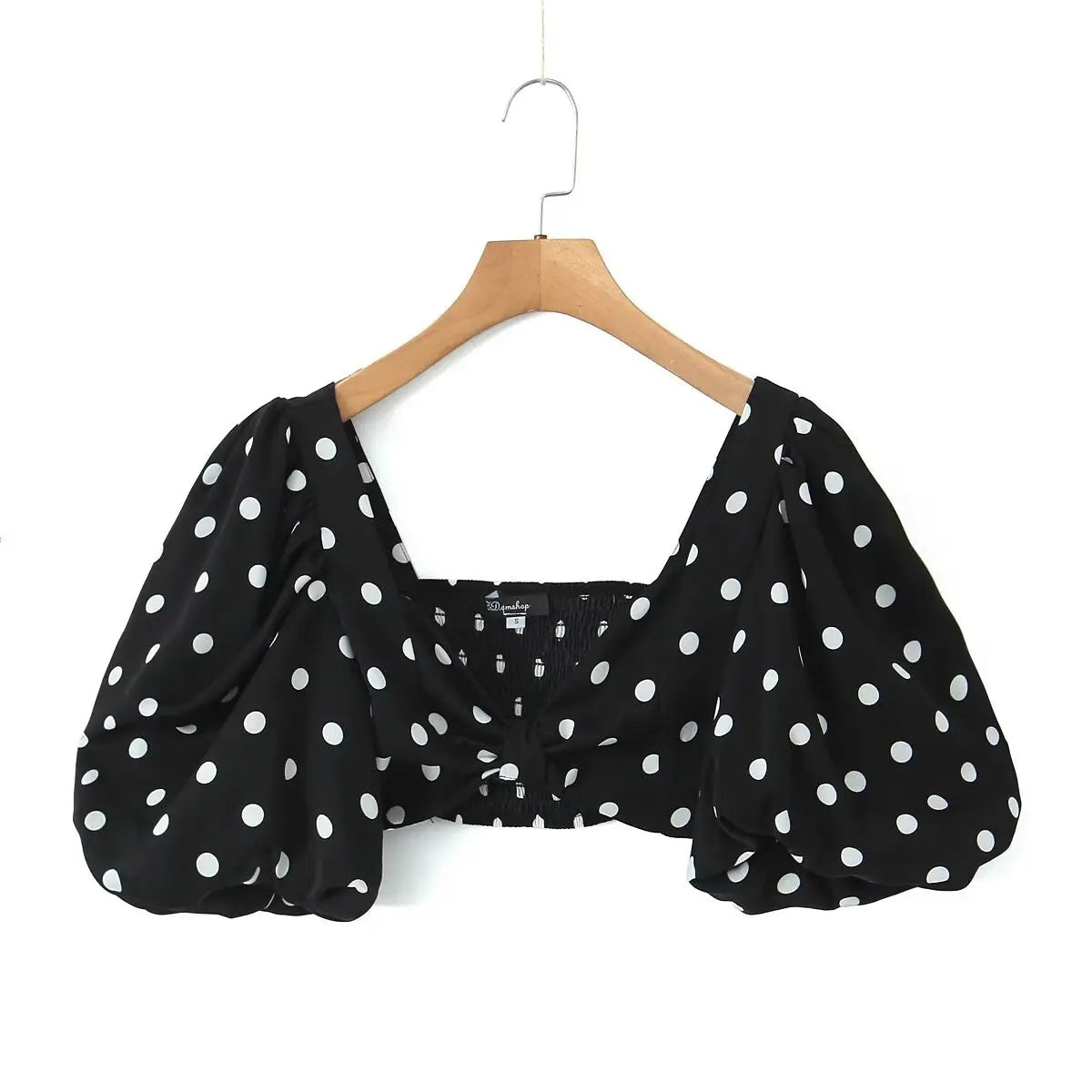 Nova Spring Polka Dots Printed Cropped Short Sleeves Square Neck Top Slit High Waist Chic Skirt