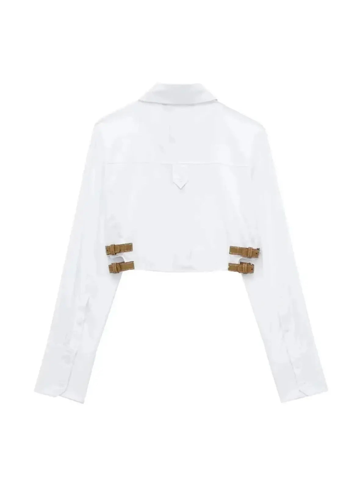 Nova Long Sleeve Pocket Belt White Short Blouse Simple High Street Tops