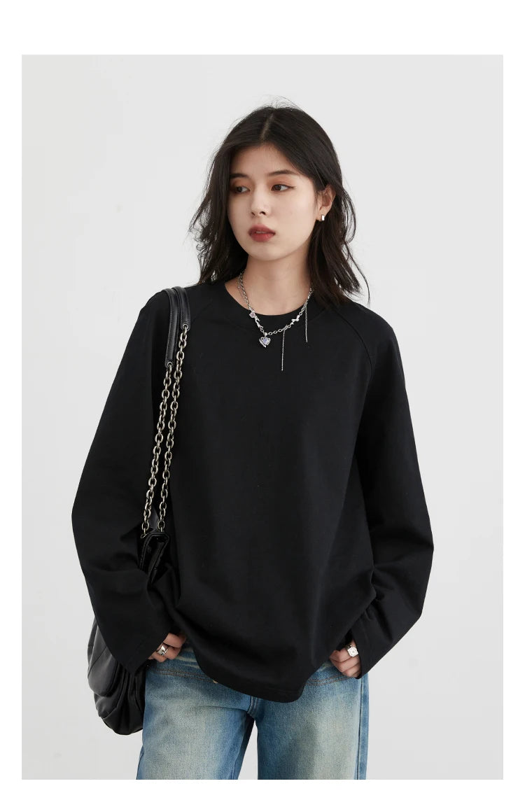 Nova T-shirt Solid  Simple Loose Round Neck  Top