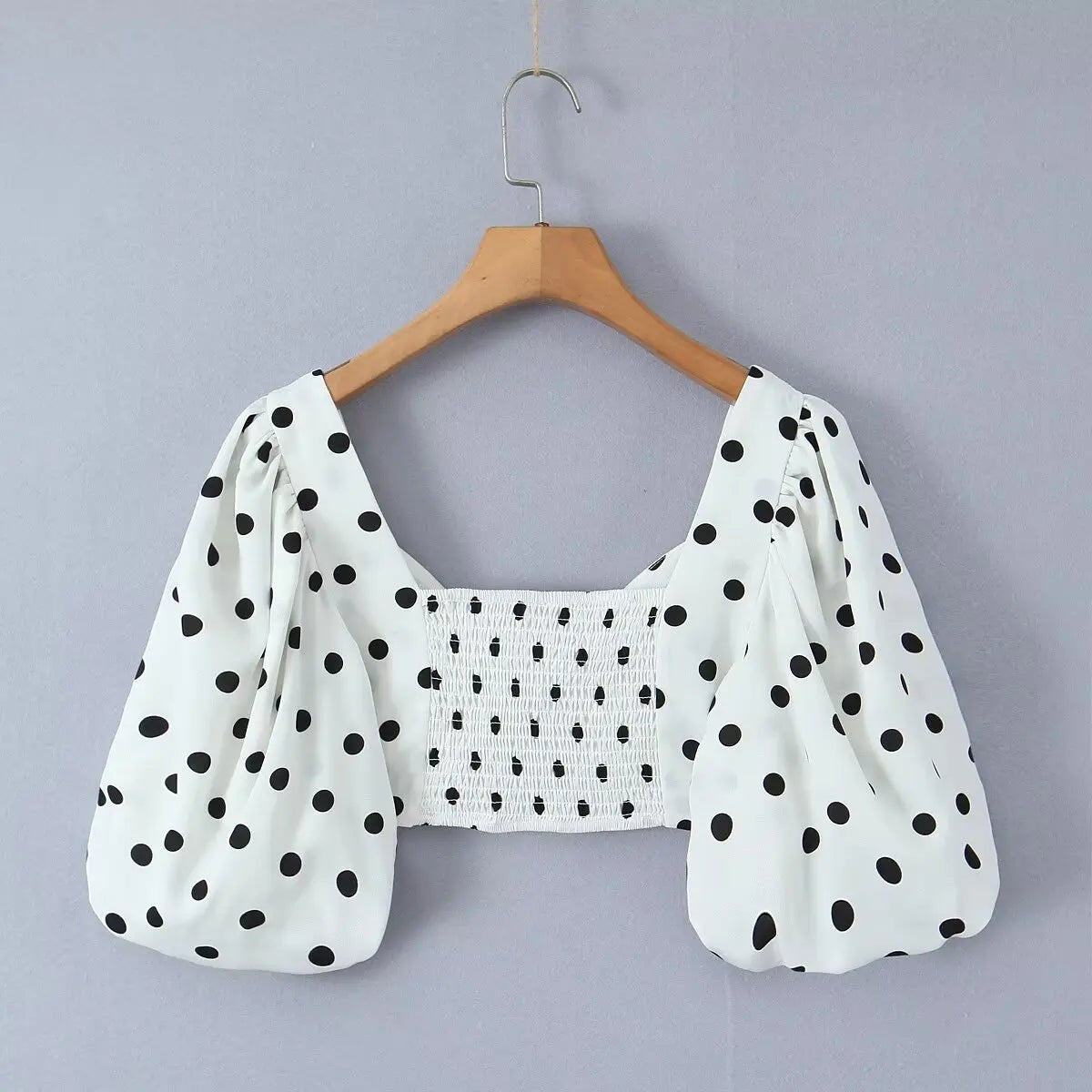 Nova Spring Polka Dots Printed Cropped Short Sleeves Square Neck Top Slit High Waist Chic Skirt