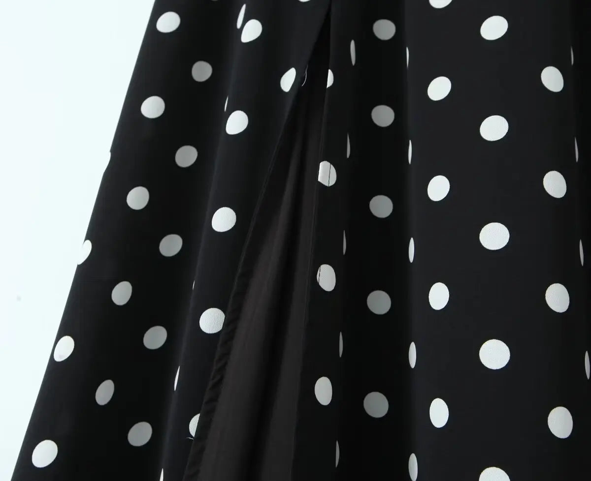 Nova Spring Polka Dots Printed Cropped Short Sleeves Square Neck Top Slit High Waist Chic Skirt