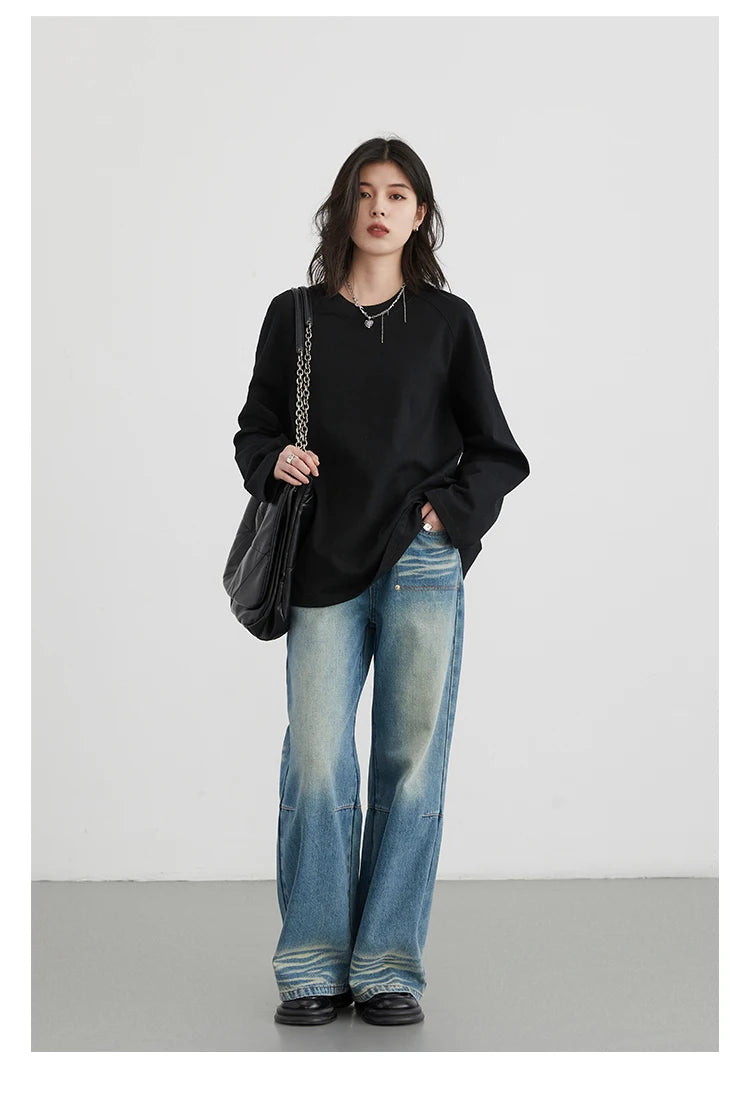 Nova T-shirt Solid  Simple Loose Round Neck  Top