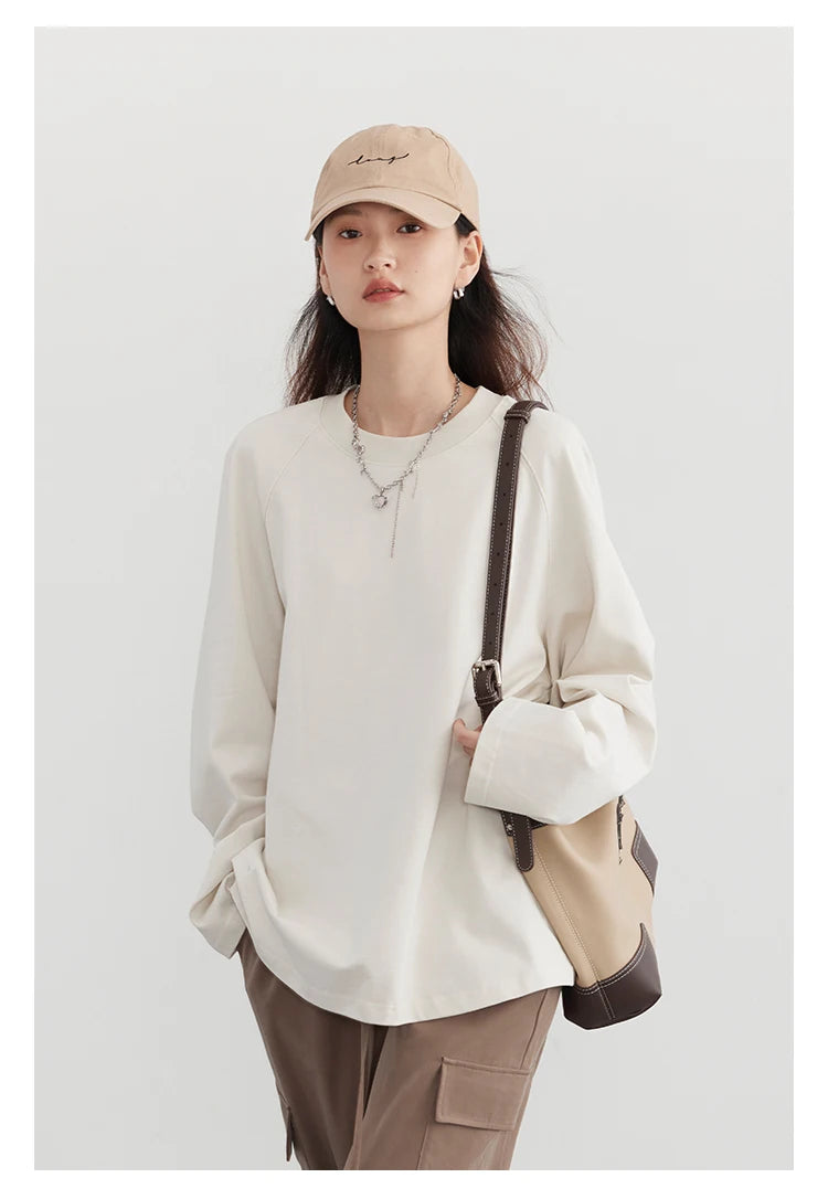 Nova T-shirt Solid  Simple Loose Round Neck  Top