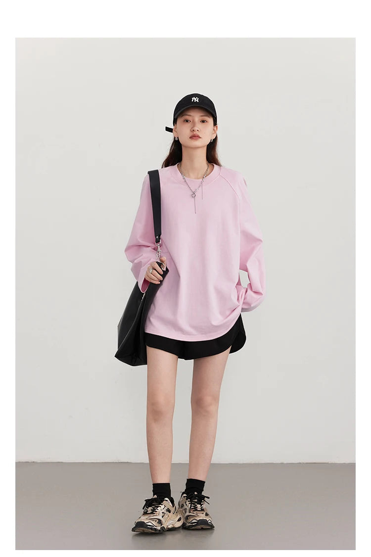 Nova T-shirt Solid  Simple Loose Round Neck  Top