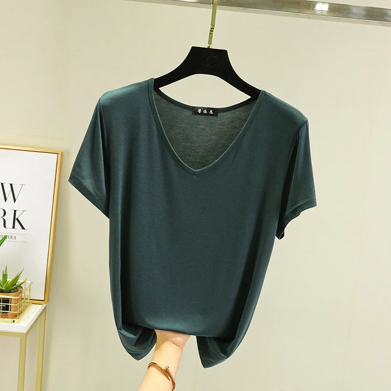 Nova V-Neck T-shirt Thin Bottoming T-shirts Plus size Loose tee tops