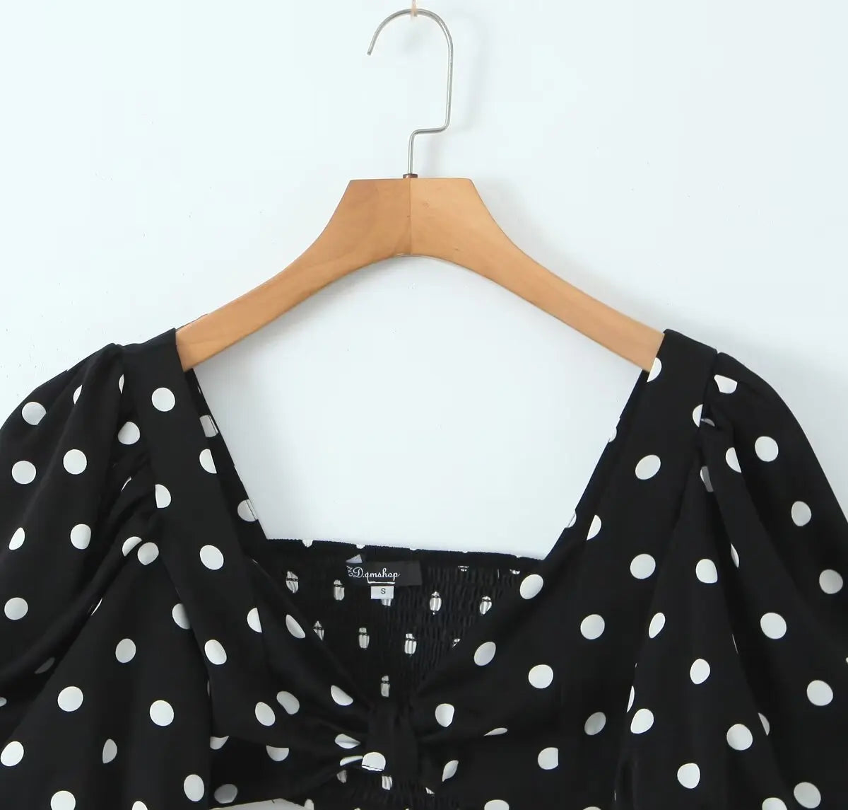 Nova Spring Polka Dots Printed Cropped Short Sleeves Square Neck Top Slit High Waist Chic Skirt