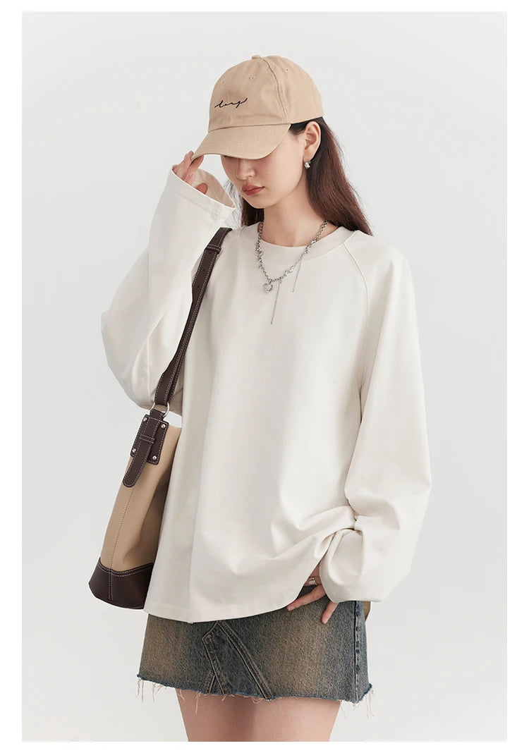 Nova T-shirt Solid  Simple Loose Round Neck  Top