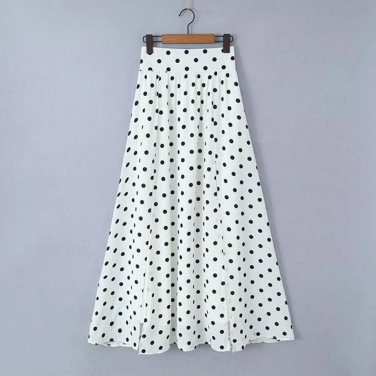 Nova Spring Polka Dots Printed Cropped Short Sleeves Square Neck Top Slit High Waist Chic Skirt