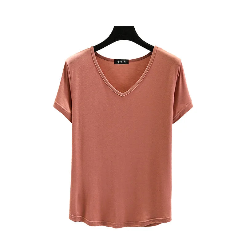 Nova V-Neck T-shirt Thin Bottoming T-shirts Plus size Loose tee tops